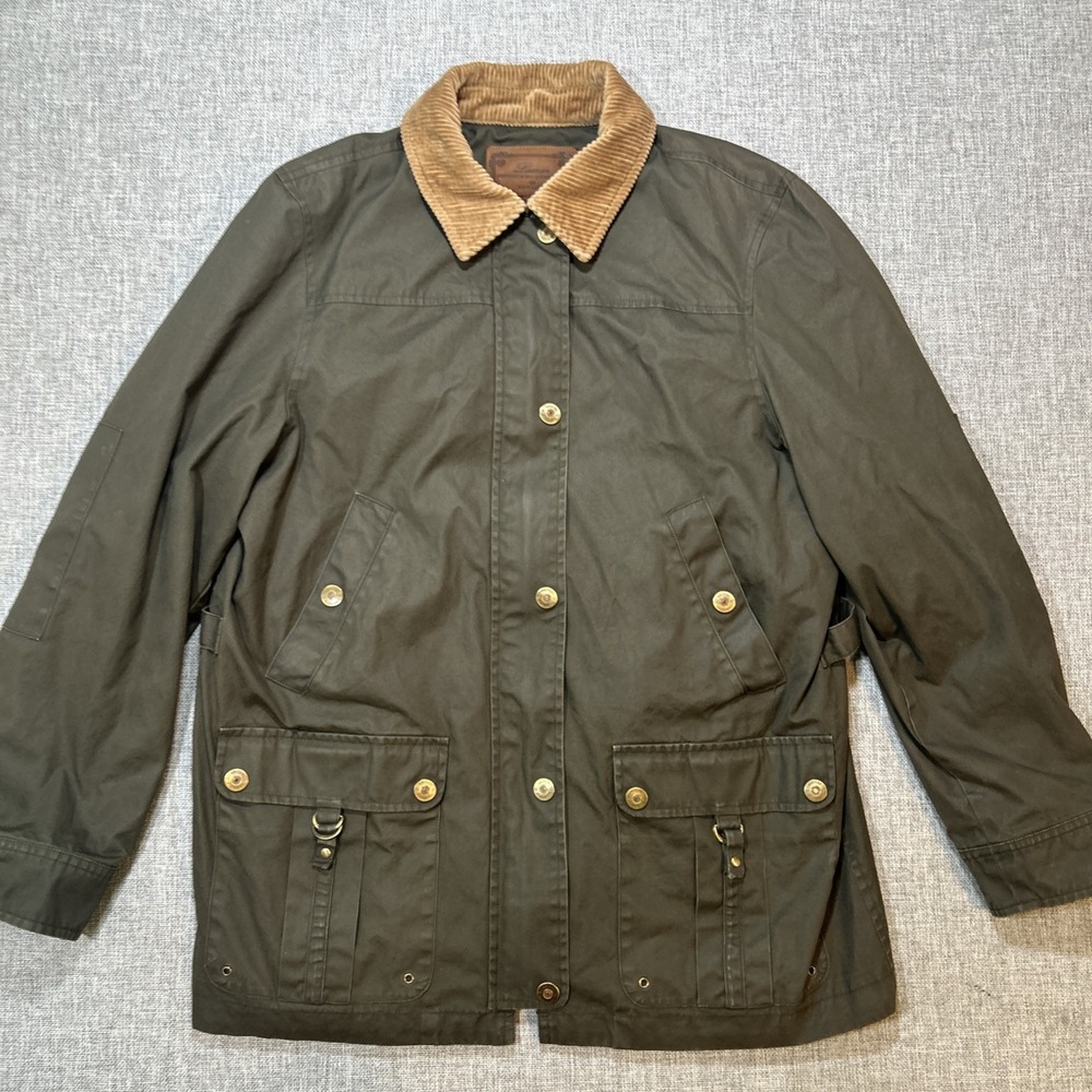 Lauren Ralph Lauren Barn Coat Womens S Green Corduroy Collar Patch Hunting